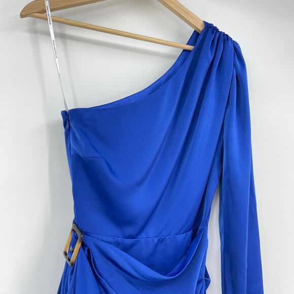 Lovers and Friends | Ana Dress in Cobalt Blue One Shoulder Wrap Mini XS - Picture 6 of 14